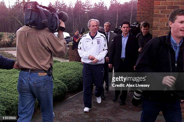 England manager, Sven Goran Eriksson arrives at the Carden Park Hotel in Chester for today's press conference ahead of tomorrow's World Cup qualifing...