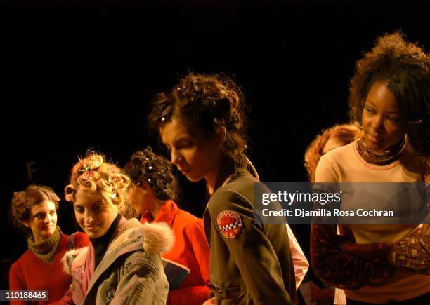 Models and Gerren Taylor during Olympus Fashion Week Fall 2004 - Tracy Reese - Front Row and Backstage at Studio Noir at Bryant Park in New York...