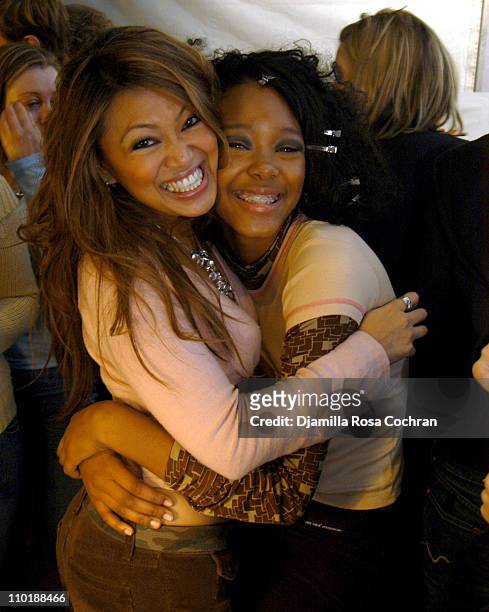 Mally Roncal and Gerren Taylor during Olympus Fashion Week Fall 2004 - Tracy Reese - Front Row and Backstage at Studio Noir at Bryant Park in New...