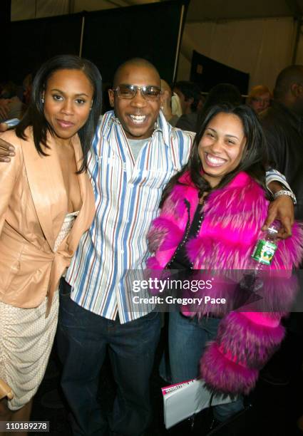 Deborah Cox, Ja Rule and wife Aisha Atkins during Olympus Fashion Week Fall 2004 - Luca Luca - Front Row and Backstage at The Tent at Bryant Park in...