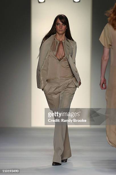 Jessica Miller wearing Calvin Klein Fall 2004 during Olympus Fashion Week Fall 2004 - Calvin Klein - Runway at Milk Studios in New York City, New...