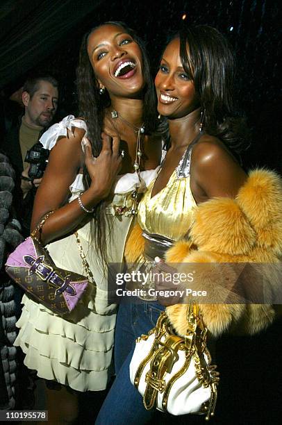 Naomi Campbell and Iman during Louis Vuitton 150th Anniversay Celebration - Inside at Louis Vuitton Tent at Lincoln Center in New York City, New...