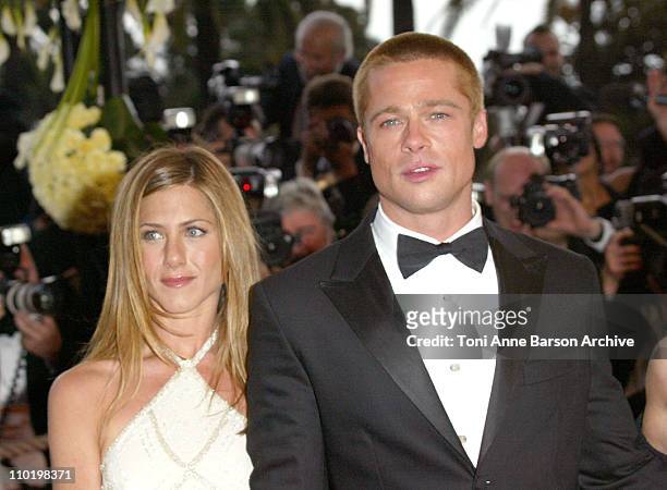 Jennifer Aniston and Brad Pitt during 2004 Cannes Film Festival - "Troy" Premiere at Palais Du Festival in Cannes, France.