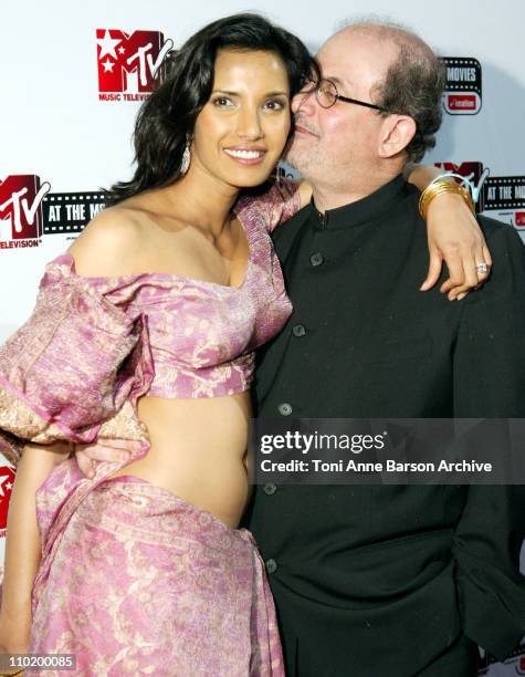 Padma Lakshmi and Salman Rushdie during 2004 Cannes Film Festival - MTV At The Movies - Party.