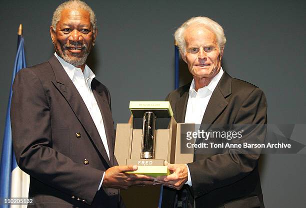 Richard D. Zanuck and Morgan Freeman during 30th Deauville American Film Festival - Tribute to Richard D. Zanuck at CID in Deauville, France.
