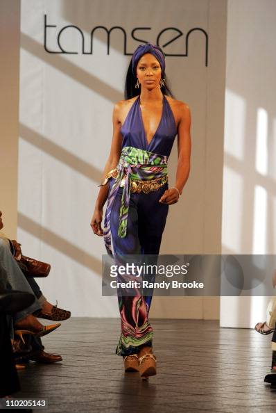 Naomi Campbell wearing Tamsen Spring 2005 during Olympus Fashion Week ...