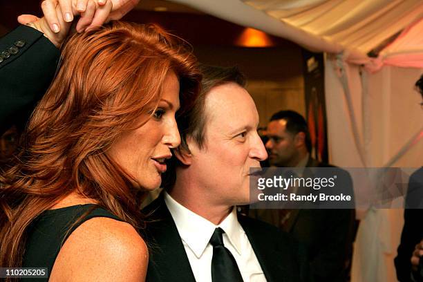 Angie Everhart and Patrick McMullan during Olympus Fashion Week Spring 2005 - Kick Off Party and Book Launch for Patrick McMullan's "InTents" at Saks...