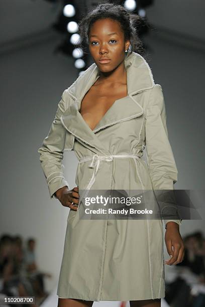 Gerren Taylor wearing Richard Chai Spring 2005 during Olympus Fashion Week Spring 2005 - Richard Chai - Runway at The Bryant, Bryant Park in New York...