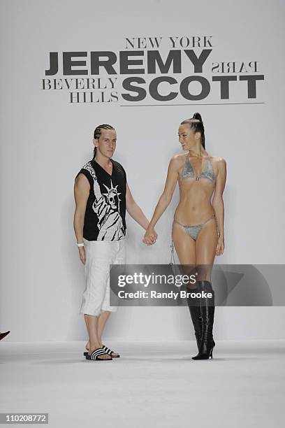 Jeremy Scott and Jessica Miller during Olympus Fashion Week Spring 2005 - Jeremy Scott - Runway at Theater Tent, Bryant Park in New York City, New...