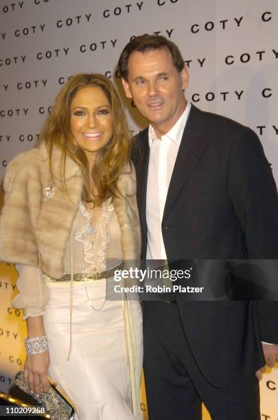 Jennifer Lopez and Bernd Beetz, CEO of Coty during The 100th Anniversary of Coty at American Museum of Natural Historys Rose Center for Earth in New...