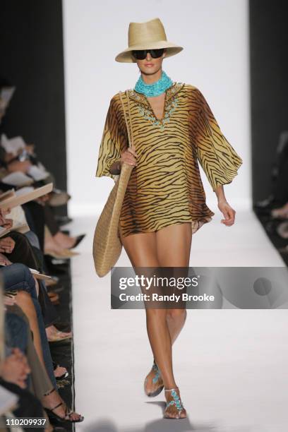 Caroline Ribeiro wearing Michael Kors Spring 2005 during Olympus Fashion Week Spring 2005 - Michael Kors - Runway at Theater Tent, Bryant Park in New...