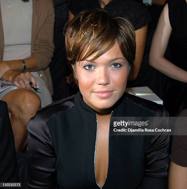 Mandy Moore during Olympus Fashion Week Spring 2005 - Narciso Rodriguez - Front Row and Backstage at Theater Tent, Bryant Park in New York City, New...