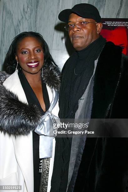 LaTanya Richardson and Samuel L. Jackson during "In My Country" New York City Premiere - Inside Arrivals at Beekman Theatre in New York City, New...