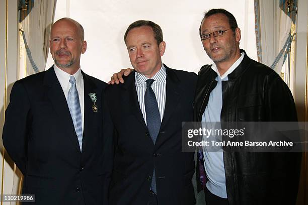 Bruce Willis, Renaud Donnedieu de Vabres, French Minister of Culture and Communication and Jean Reno