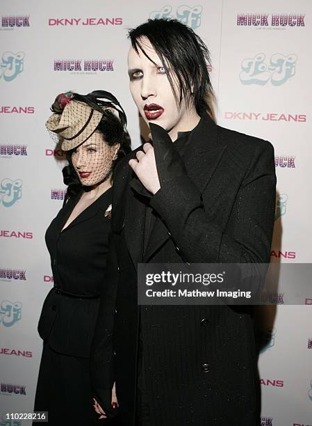 Dita von Teese and Marilyn Manson during DKNY Jeans and Lo-Fi Gallery Present "Mick Rock Live in LA" Exhibit at Lo-Fi Gallery in Hollywood,...