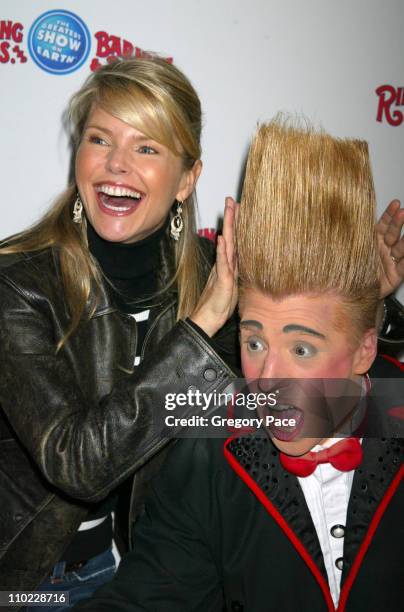 Christie Brinkley and Bello the Daredevil Clown during Ringling Brothers and Barnum & Bailey Circus Pre-Show Celebrity Event at Madison Square Garden...