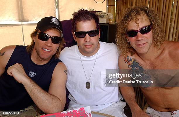 Jon Bon Jovi, Tommy Lipnick and David Bryan during Hard Rock Hotel and Casino 10th Anniversary Weekend - Party at REHAB at The Hard Rock Hotel and...