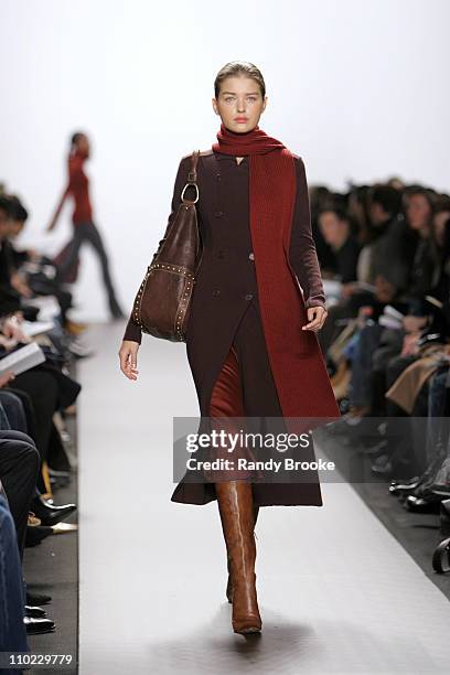 Valentina Zeliaeva wearing Kenneth Cole Fall 2005 during Olympus Fashion Week Fall 2005 - Kenneth Cole - Runway at The Tent, Bryant Park in New York...