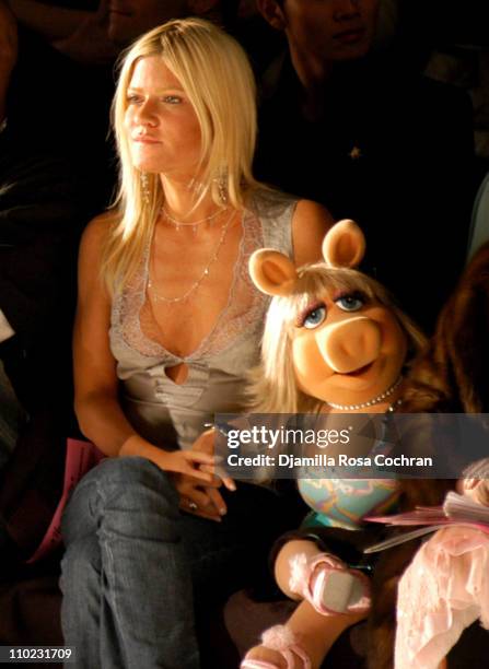 Lizzie Grubman and Miss Piggy during Olympus Fashion Week Fall 2005 - Heatherette - Front Row at The Tent, Bryant Park in New York City, New York,...