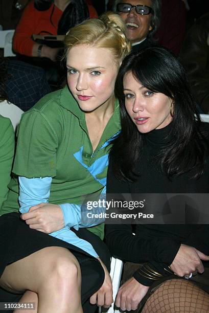 Dominique Swain and Shannen Doherty during Olympus Fashion Week Fall 2005 - Joseph Abboud - Backstage and Front Row at Bryant Park Tents in New York...