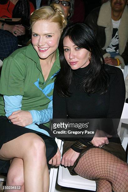 Dominique Swain and Shannen Doherty during Olympus Fashion Week Fall 2005 - Joseph Abboud - Backstage and Front Row at Bryant Park Tents in New York...
