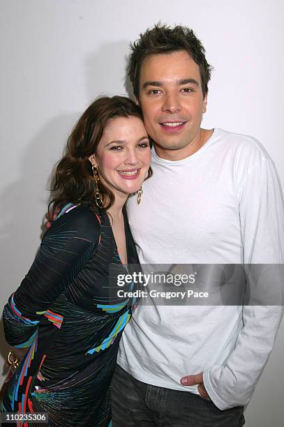 Drew Barrymore and Jimmy Fallon during Drew Barrymore and Jimmy Fallon Visit MTV's "TRL" - April 5, 2005 at MTV Studios - Times Square in New York...