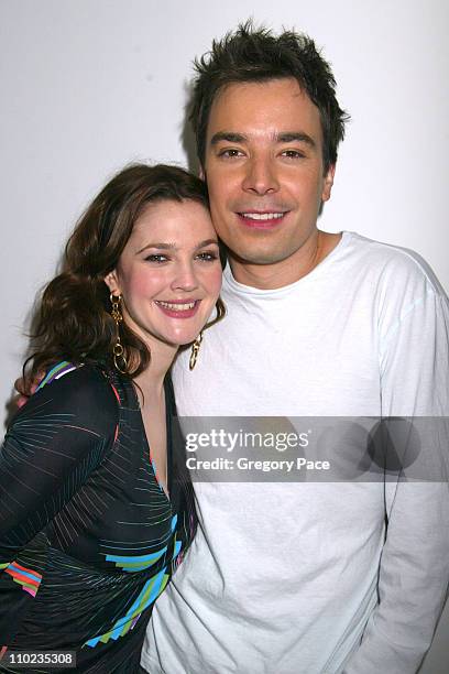Drew Barrymore and Jimmy Fallon during Drew Barrymore and Jimmy Fallon Visit MTV's "TRL" - April 5, 2005 at MTV Studios - Times Square in New York...
