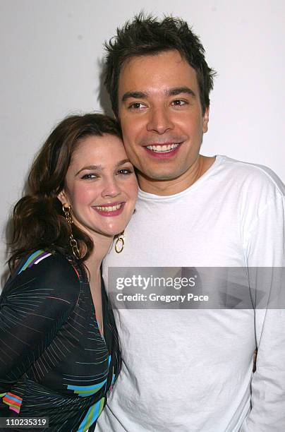 Drew Barrymore and Jimmy Fallon during Drew Barrymore and Jimmy Fallon Visit MTV's "TRL" - April 5, 2005 at MTV Studios - Times Square in New York...