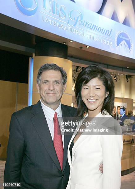 Leslie Moonves, Co-President, and Co-COO Viacom and wife Julie Chen of CBS Early Show and Big Brother at the Viacom booth, which houses CBS Paramount...