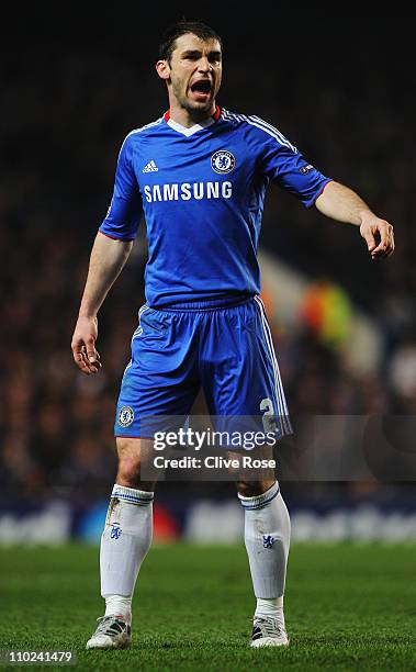 Branislav Ivanovic of Chelsea is seen during the UEFA Champions League round of sixteen second leg match between Chelsea and FC Copenhagen at...