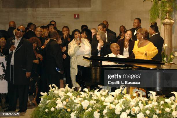 Stevie Wonder, Usher, Aretha Franklin, Donnie Harper, Alicia Keys, Patti LaBelle and guest at the funeral service for Luther Vandross on Friday, July...
