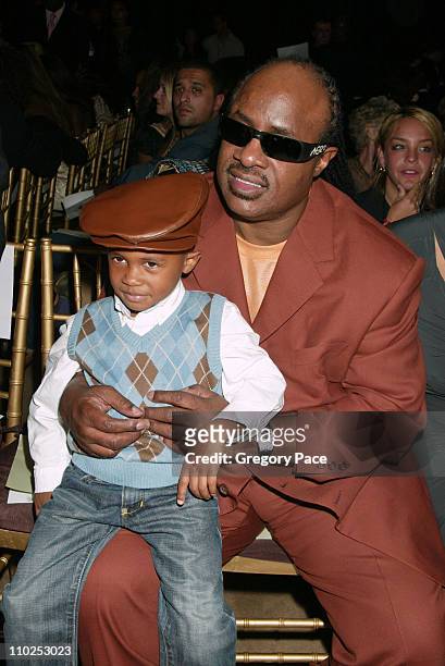 Stevie Wonder and son Kailand during Olympus Fashion Week Spring 2006 - Kai Milla - Inside Arrivals and Front Row at Celeste Bartos Forum, New York...