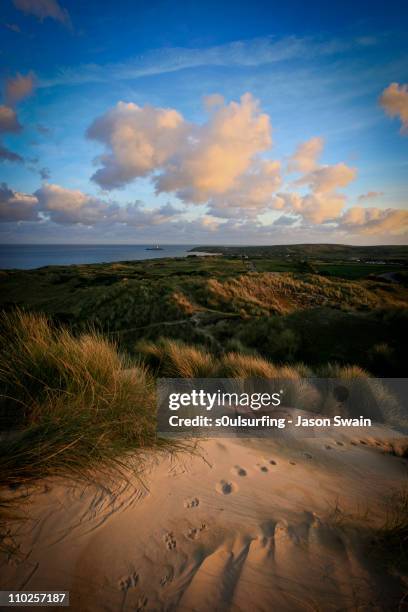 tracks, towards godrevy lighthouse, cornwall - gwithian ストックフォトと画像