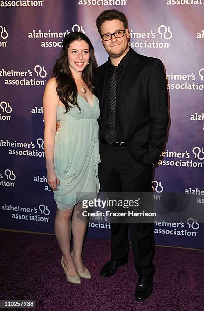 Actress Lauren Miller and actor Seth Rogen arrive at the 19th Annual "A Night At Sardi's" benefitting the Alzheimer's Association, at the Beverly...