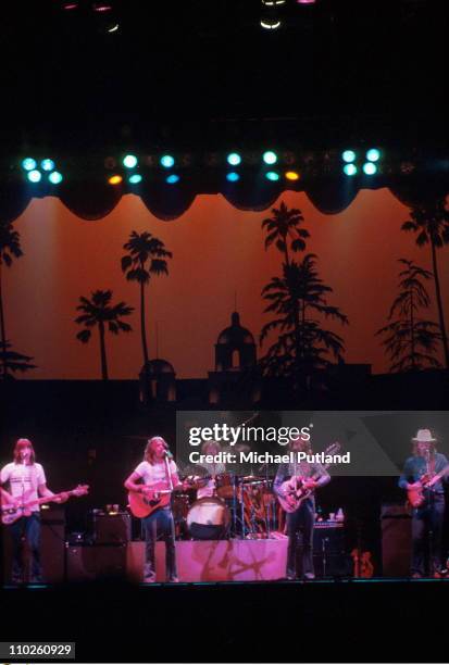 The Eagles perform on stage UK L-R Randy Meisner, Glenn Frey, Don Henley, Don Felder, Joe Walsh.