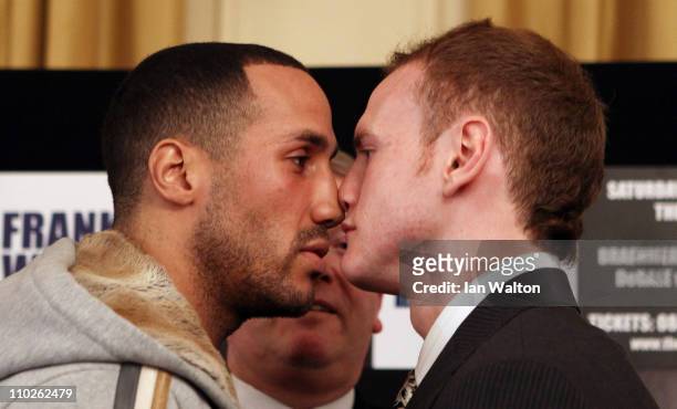 George Groves and James Degale go Head-to-Head prior to there super-middlewight championship of Great Britain fight during a Frank Warren Press...