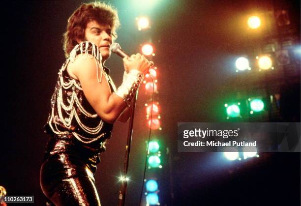 Gary Glitter performs on stage, London, 1975.