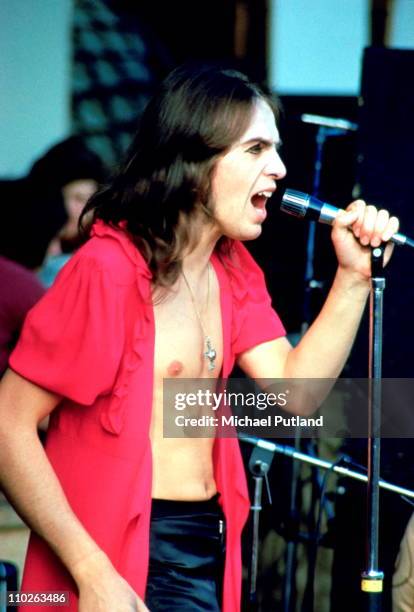 Peter Gabriel of Genesis performs on stage, The Oval, London, 30th September 1972.