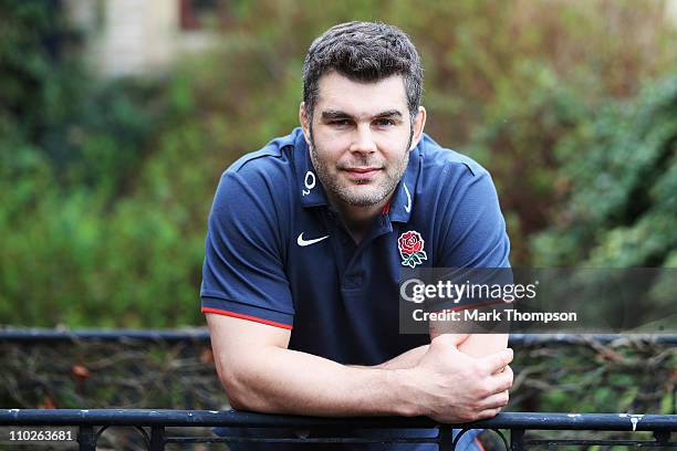 Nick Easter the captain of England poses for a portrait attends a press conference at Pennyhill Park on March 17, 2011 in Bagshot, England.