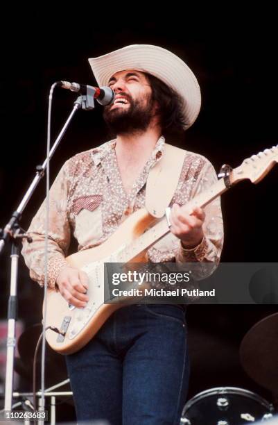 Lowell George of Little Feat performs on stage, Wembley, London, 1st September 1975.