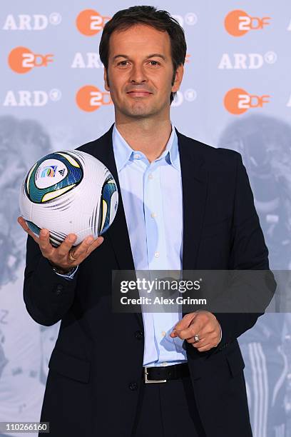 Claus Lufen poses during a photocall with the ARD and ZDF TV presenters for the FIFA Women World Cup 2011 at the Commerzbank Arena on March 17, 2011...