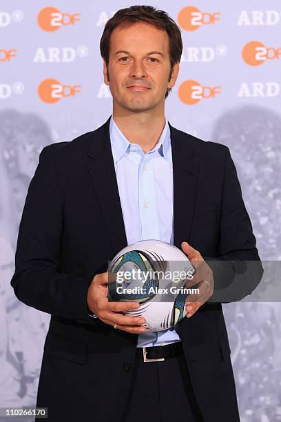 Claus Lufen poses during a photocall with the ARD and ZDF TV presenters for the FIFA Women World Cup 2011 at the Commerzbank Arena on March 17, 2011...