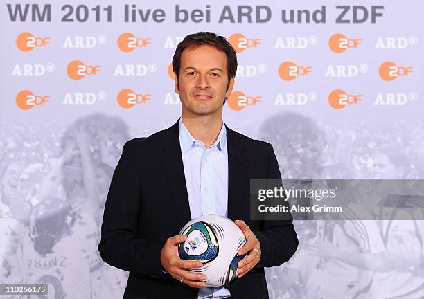 Claus Lufen poses during a photocall with the ARD and ZDF TV presenters for the FIFA Women World Cup 2011 at the Commerzbank Arena on March 17, 2011...