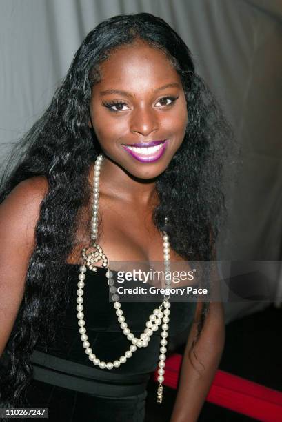Foxy Brown during Olympus Fashion Week Spring 2006 - Fashion For Relief - Backstage and Front Row at Bryant Park in New York City, New York, United...
