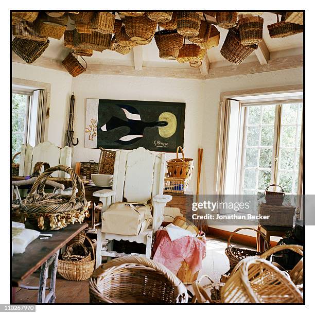 The basket house in Rachel 'Bunny' Lambert Mellon's Oak Spring garden estate, featuring a painting by Georges Braque, is photographed for Vanity Fair...