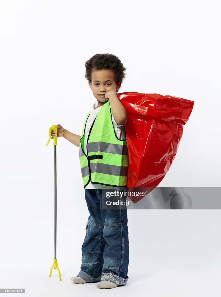 Boy with cleaning gear