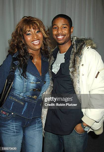 Toccara Jones and Michael B Jordan during Olympus Fashion Week Fall 2006 - Baby Phat - Inside Arrivals and Departures at The Tent, Bryant Park in New...