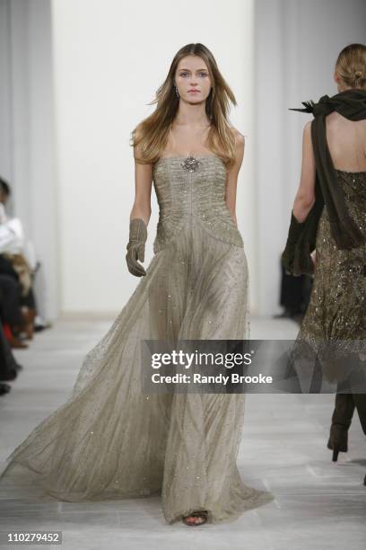 Valentina Zelyaeva wearing Ralph Lauren Fall 2006 during Olympus Fashion Week Fall 2006 - Ralph Lauren - Runway at Skylight Studios in New York City,...