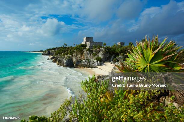 mexico, tulum, ancient maya site of tulum - yucatan stock-fotos und bilder