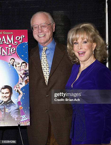 Larry Hagman and Barbara Eden during Larry Hagman and Barbara Eden Sign "I Dream of Jeanie" DVD at B&N in New York City - March 15, 2005 at Barnes...